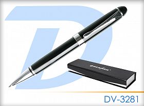 Ручка подарочная DV  корпус черный с серебристой отделкой в футляре